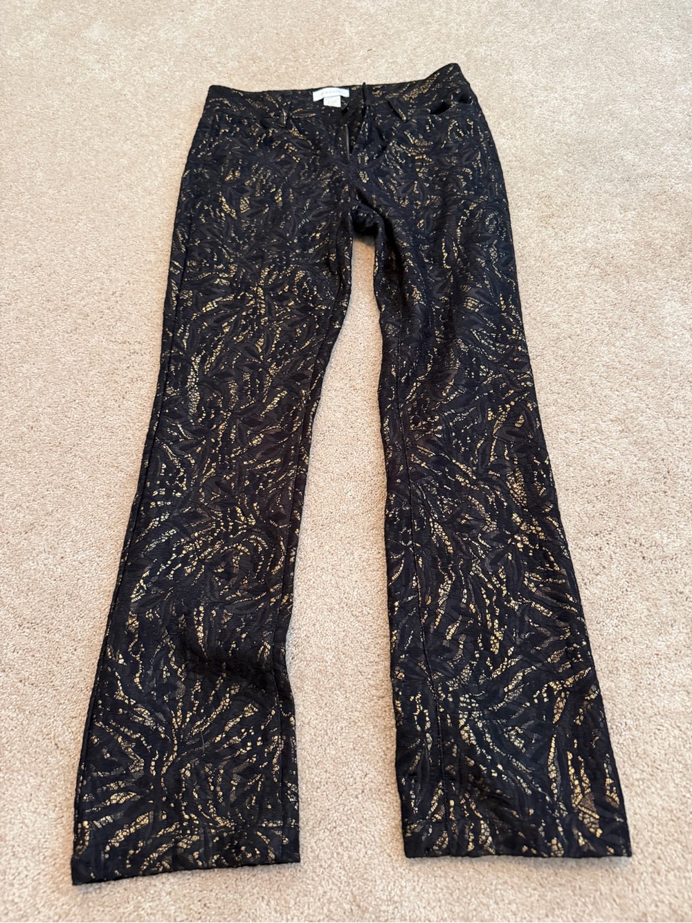 Cache Black Jeans with Gold Metallic Swirl Pattern - Flare